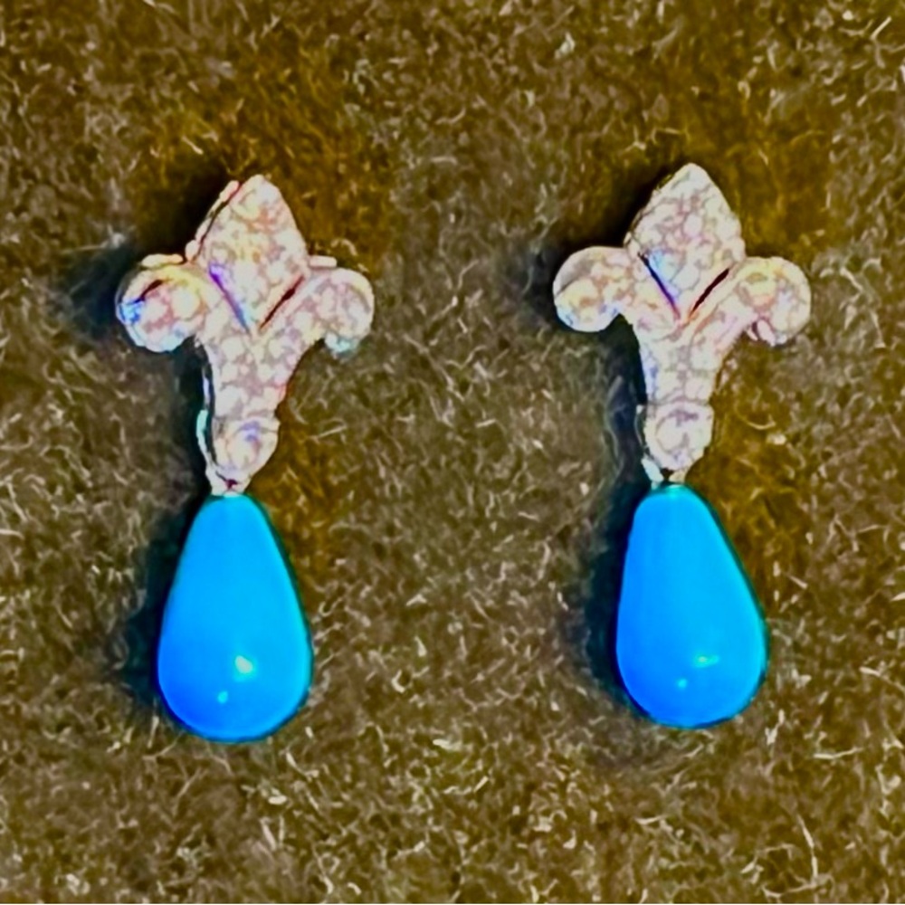 Genuine Turquoise and Crystal Pave Earrings